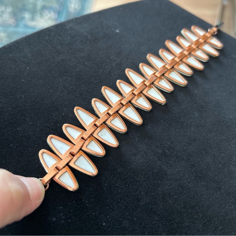 Vintage SIGNED Renoir Matisse COPPER & White ENAMEL Bracelet